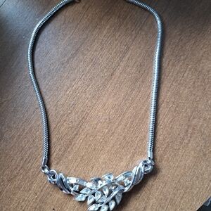 Vintage Rare Trifari Silver Leaf Rhinestone Necklace, 1930s to 1970s